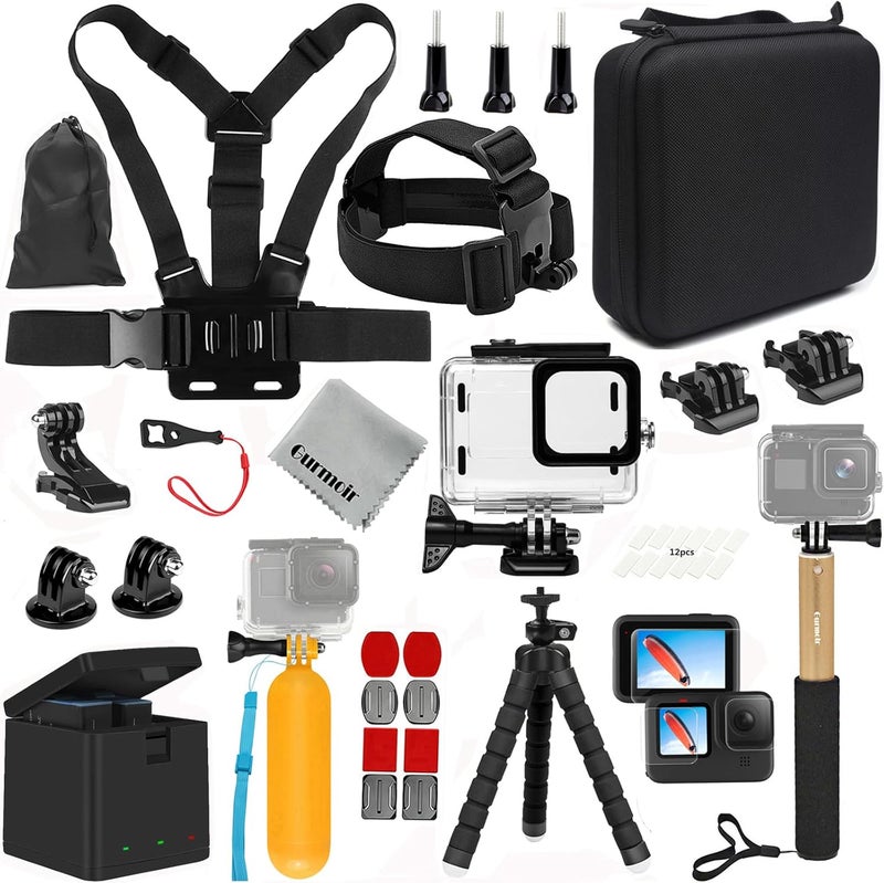 Gurmoir Accessories Kit with 2Battery and Charger for Go Pro 12 11 10 9 Camera, Top 10 Essential Accessories Bundle Compatible with GoPro Hero 12 Hero 11 Hero 10 Hero 9 Black - Image 1
